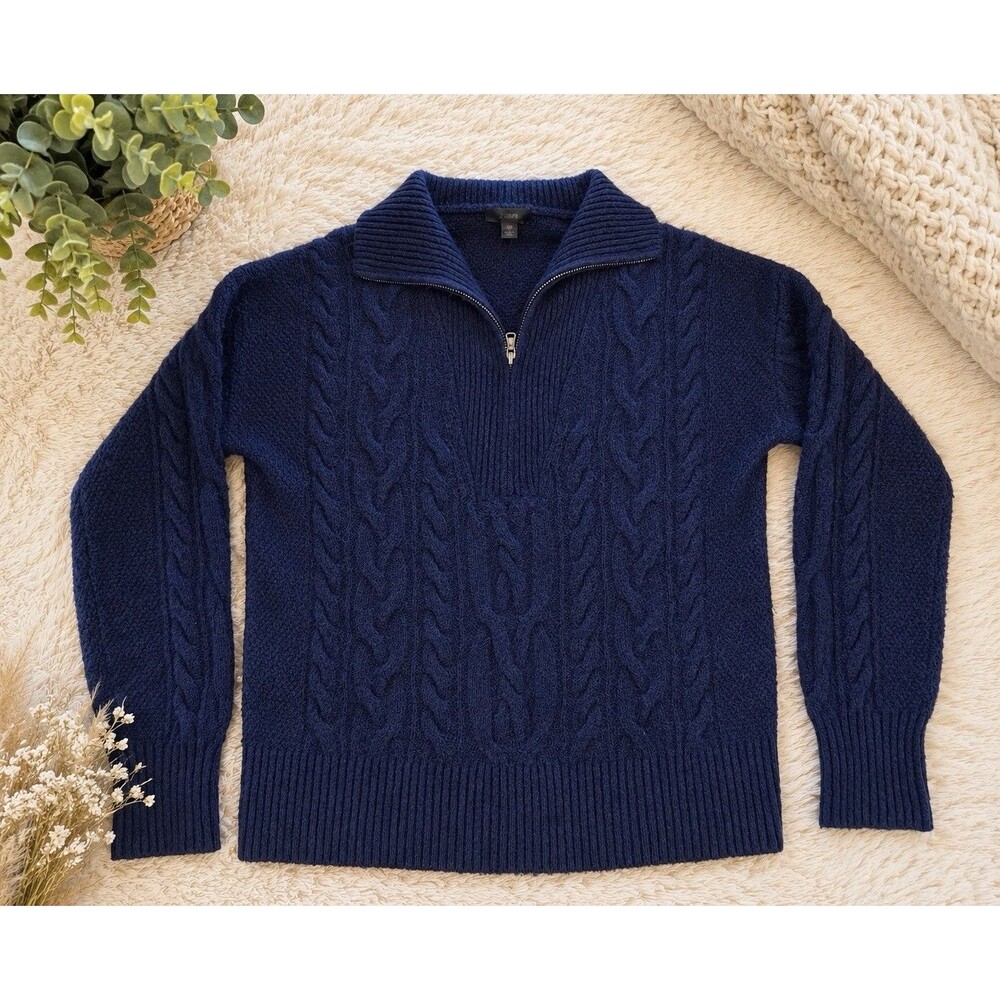 J. Crew Womens Wool Alpaca blend Half Zip Funnel Neck Sweater Preppy blue READ